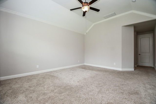 14618 Moccasin Ridge Dr, Cypress, TX 77433 - carpeted spare room featuring ceiling fan, lofted ceiling, and crown molding