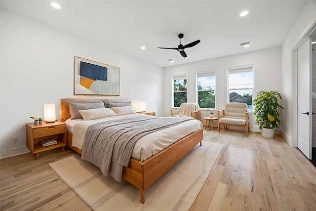 1419 Candlelight Ln, Houston, TX 77018 - bedroom featuring light wood-style floors, recessed lighting, and ceiling fan