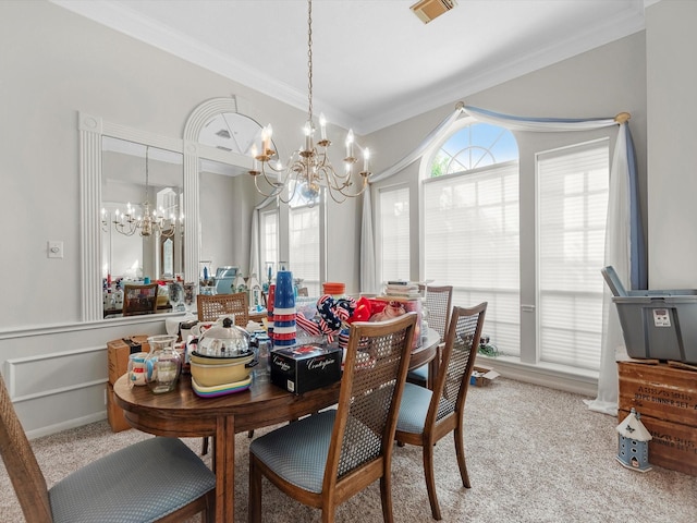 13410 Spyglen Ct, Cypress, TX 77429 - carpeted dining area with a chandelier and ornamental molding