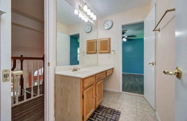 15731 Oak Mountain Dr, Houston, TX 77095 - bathroom featuring vanity, a ceiling fan, and tile patterned flooring