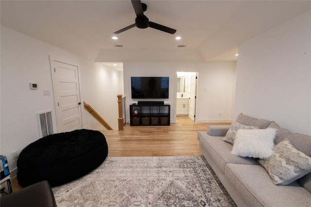 14646 Whistling Oak Dr, Conroe, TX 77356 - living room featuring light wood-type flooring, recessed lighting, and a ceiling fan