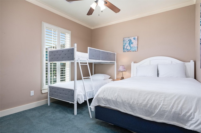 973 Kenlyn Dr, Crystal Beach, TX 77650 - carpeted bedroom featuring crown molding and a ceiling fan