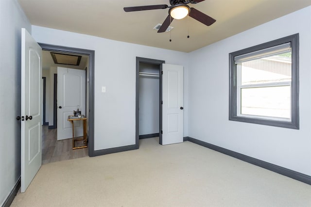 510 Jerry St, Houston, TX 77022 - unfurnished bedroom featuring attic access, light carpet, a closet, and ceiling fan