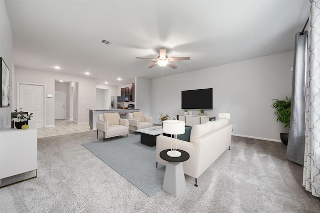 11103 Larkspur Dale Ct, Houston, TX 77044 - living area with recessed lighting, light colored carpet, and ceiling fan