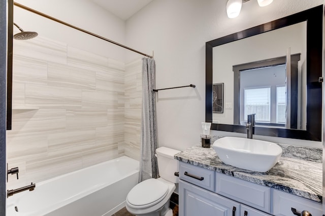 28723 Eden Creek Trl, Fulshear, TX 77441 - bathroom with shower / bath combination with curtain and vanity