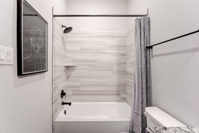 28723 Eden Creek Trl, Fulshear, TX 77441 - bathroom featuring shower / bath combo and a textured wall