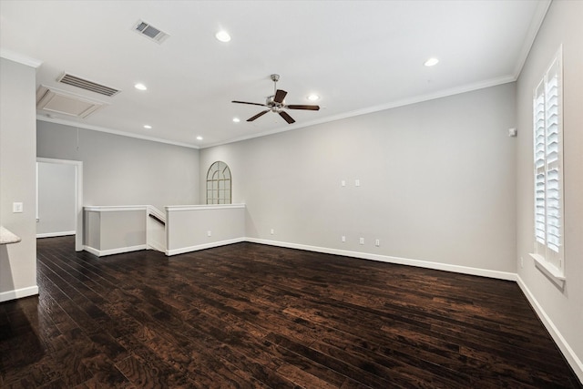 1707 Crockett St Unit A, Houston, TX 77007 - unfurnished room with attic access, crown molding, wood finished floors, recessed lighting, and ceiling fan