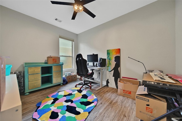 66 N Rocky Point Cir, Spring, TX 77389 - office space featuring a ceiling fan and wood finished floors