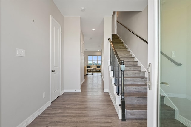 3914 Curlew Dr, Galveston, TX 77554 - stairway featuring wood finished floors and recessed lighting