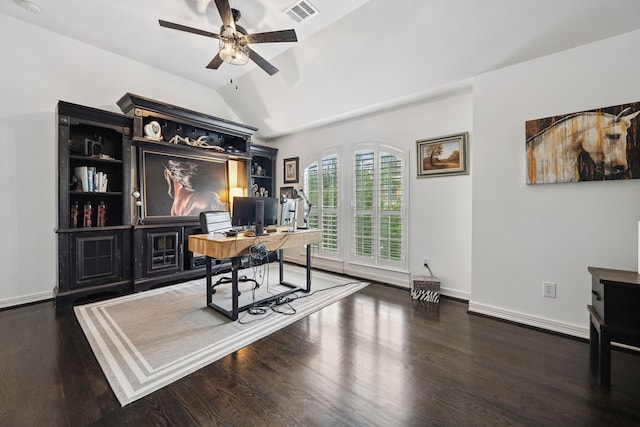 2516 Bagby St, Houston, TX 77006 - office space with lofted ceiling, a ceiling fan, and wood finished floors
