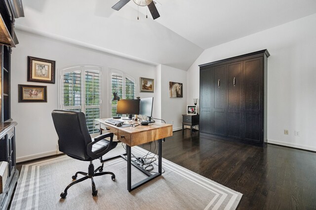2516 Bagby St, Houston, TX 77006 - office space with ceiling fan, dark wood-type flooring, and lofted ceiling
