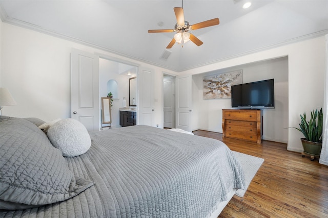 1753 Upland Lks, Houston, TX 77043 - bedroom featuring wood finished floors, a ceiling fan, ensuite bathroom, and recessed lighting
