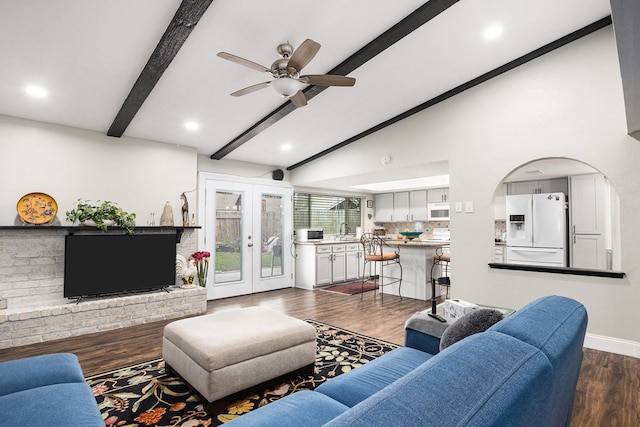 5427 Cairnleigh Dr, Houston, TX 77084 - living area with a ceiling fan, dark wood-type flooring, french doors, and recessed lighting