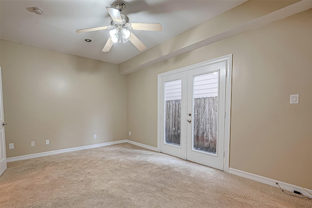 5331 Nolda St Unit A, Houston, TX 77007 - empty room featuring light carpet, ceiling fan, and french doors