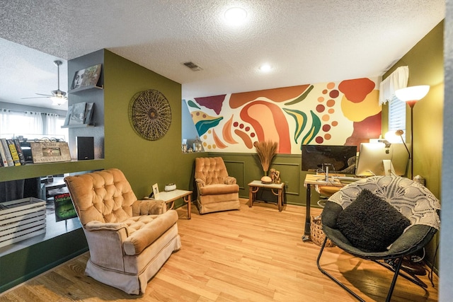 1501 Wimbledon Dr, Huntsville, TX 77340 - sitting room with a textured ceiling, ceiling fan, and wood finished floors