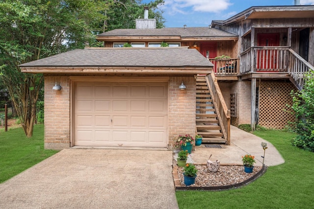 1501 Wimbledon Dr, Huntsville, TX 77340 - view of front of house featuring brick siding, roof with shingles, stairs, driveway, and a garage