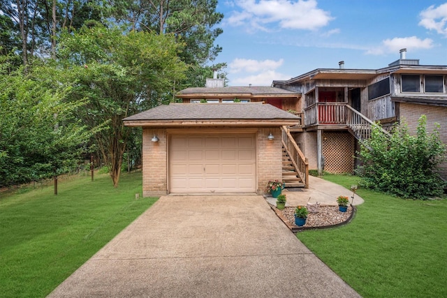1501 Wimbledon Dr, Huntsville, TX 77340 - view of front of home with driveway, stairway, brick siding, and a front lawn