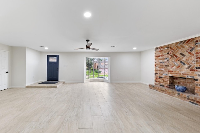 3915 Southmore Cir, Houston, TX 77004 - unfurnished living room featuring a ceiling fan, recessed lighting, and light wood finished floors