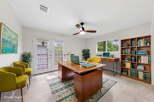 3915 Southmore Cir, Houston, TX 77004 - office with french doors, healthy amount of natural light, and ceiling fan