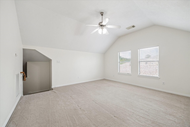 25207 Oak Star Dr, Spring, TX 77389 - additional living space featuring vaulted ceiling, carpet floors, and a ceiling fan