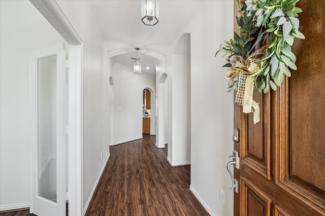 25207 Oak Star Dr, Spring, TX 77389 - corridor with arched walkways and dark wood-type flooring
