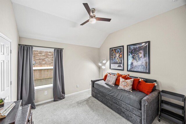 12314 Meadow Blossom Ln, Cypress, TX 77433 - carpeted living area featuring lofted ceiling and a ceiling fan