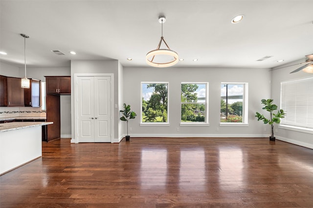 1005 Bingham St Unit 5, Houston, TX 77007 - unfurnished living room with recessed lighting, ceiling fan, and dark wood-style flooring