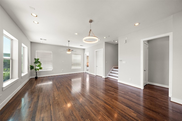 1005 Bingham St Unit 5, Houston, TX 77007 - unfurnished living room with recessed lighting, wood finished floors, ceiling fan, and stairs