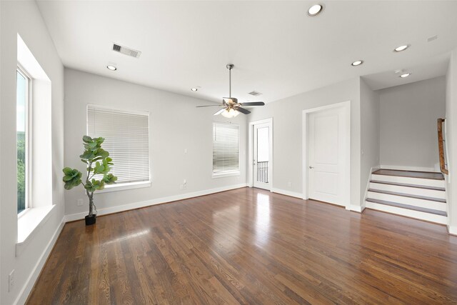 1005 Bingham St Unit 5, Houston, TX 77007 - unfurnished living room featuring recessed lighting, wood finished floors, a ceiling fan, and stairway