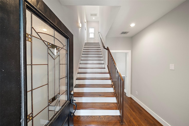 1005 Bingham St Unit 5, Houston, TX 77007 - staircase with wood finished floors and recessed lighting