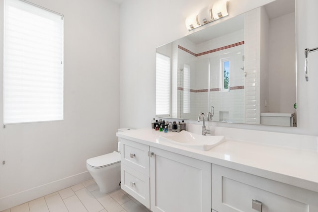 18 Pronghorn Pl, The Woodlands, TX 77389 - bathroom with vanity, a shower stall, and tile patterned flooring