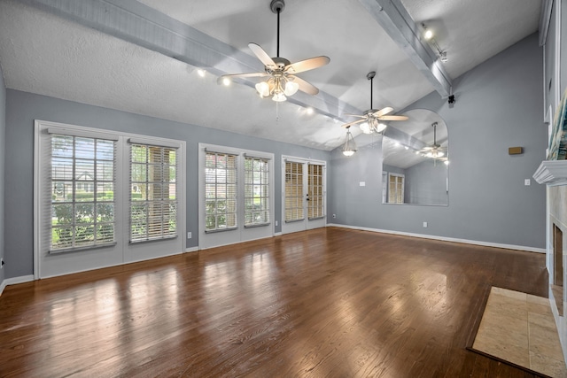 1406 Diana Ct, Houston, TX 77062 - unfurnished living room featuring lofted ceiling, a fireplace with flush hearth, ceiling fan, and wood finished floors