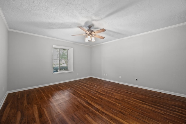 1406 Diana Ct, Houston, TX 77062 - spare room featuring a textured ceiling, ceiling fan, dark wood finished floors, and crown molding