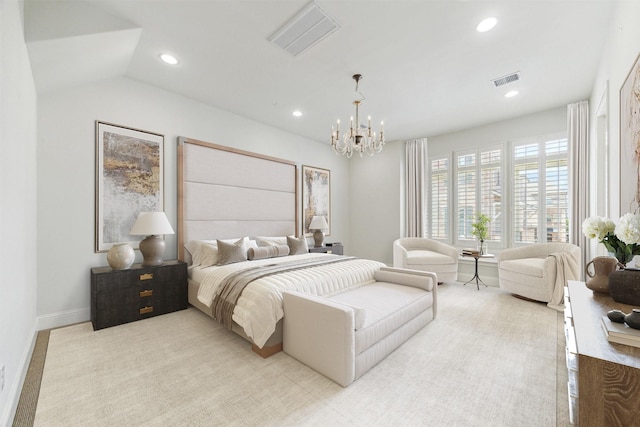 1206 Lake Pointe Pkwy, Sugar Land, TX 77478 - bedroom featuring a chandelier, recessed lighting, and vaulted ceiling