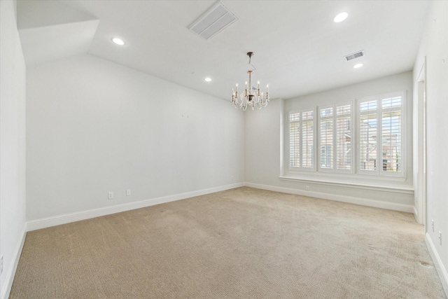 1206 Lake Pointe Pkwy, Sugar Land, TX 77478 - carpeted empty room with a chandelier, recessed lighting, and lofted ceiling