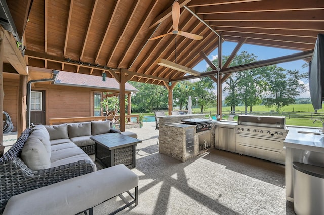 28540 Lynnwood Ln, Hempstead, TX 77445 - view of patio featuring an outdoor kitchen, an outdoor hangout area, and ceiling fan