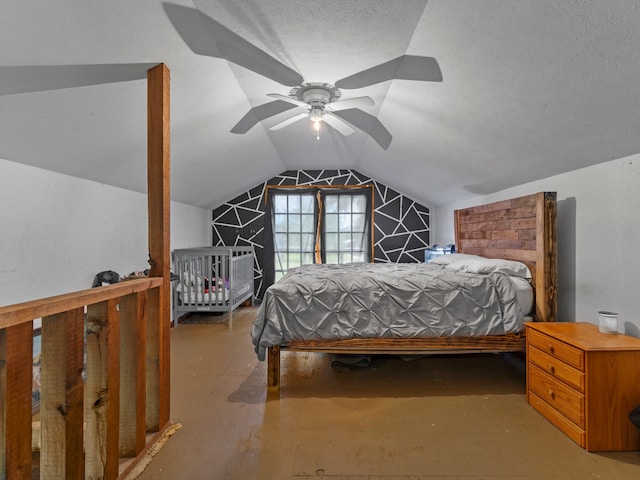 4432 County Road 886, Brazoria, TX 77422 - bedroom with lofted ceiling, finished concrete flooring, and a ceiling fan