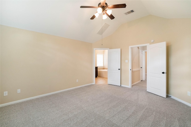 38 Tallgrass Way, Spring, TX 77389 - unfurnished bedroom with light carpet, high vaulted ceiling, and a ceiling fan