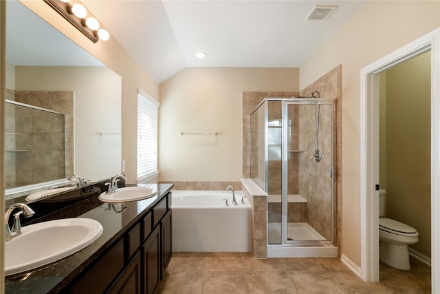 38 Tallgrass Way, Spring, TX 77389 - full bath featuring a garden tub, a stall shower, double vanity, tile patterned floors, and lofted ceiling