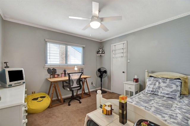 11514 Chevy Chase Dr, Houston, TX 77077 - bedroom featuring light colored carpet, crown molding, and ceiling fan