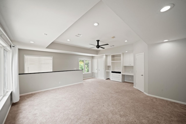 5135 Loch Lomond Dr, Houston, TX 77096 - unfurnished living room with light carpet, recessed lighting, and a ceiling fan