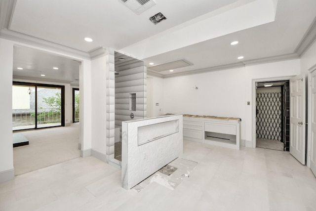 1425 Nantucket Dr Unit G, Houston, TX 77057 - kitchen featuring recessed lighting, white cabinetry, modern cabinets, crown molding, and light countertops