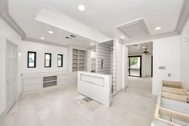 1425 Nantucket Dr Unit G, Houston, TX 77057 - kitchen featuring recessed lighting, crown molding, light floors, and open floor plan