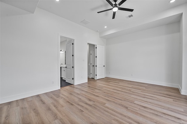 4517 Teton St, Houston, TX 77051 - unfurnished bedroom with recessed lighting, light wood finished floors, connected bathroom, and a ceiling fan