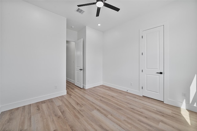 4517 Teton St, Houston, TX 77051 - empty room featuring a ceiling fan, light wood finished floors, and recessed lighting