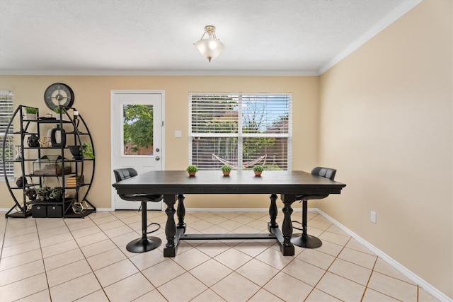 15026 Sunset Creek Dr, Humble, TX 77396 - dining room featuring healthy amount of natural light, crown molding, a textured ceiling, and light tile patterned flooring