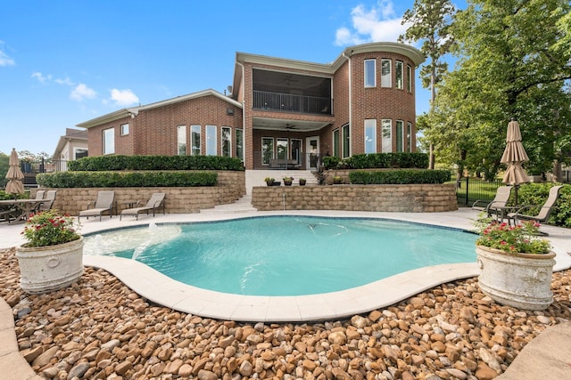6051 Longmire Trl, Conroe, TX 77304 - view of pool with a ceiling fan and a patio area