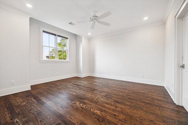 712 E 14th St, Houston, TX 77008 - unfurnished room featuring a ceiling fan, recessed lighting, dark wood-style flooring, and crown molding