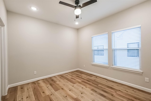 2353 Hoskins Dr, Houston, TX 77080 - empty room featuring light wood finished floors, ceiling fan, and recessed lighting