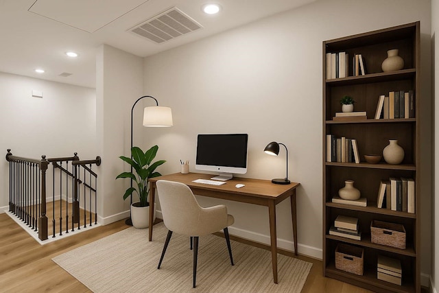 2353 Hoskins Dr, Houston, TX 77080 - office area with wood finished floors, attic access, and recessed lighting